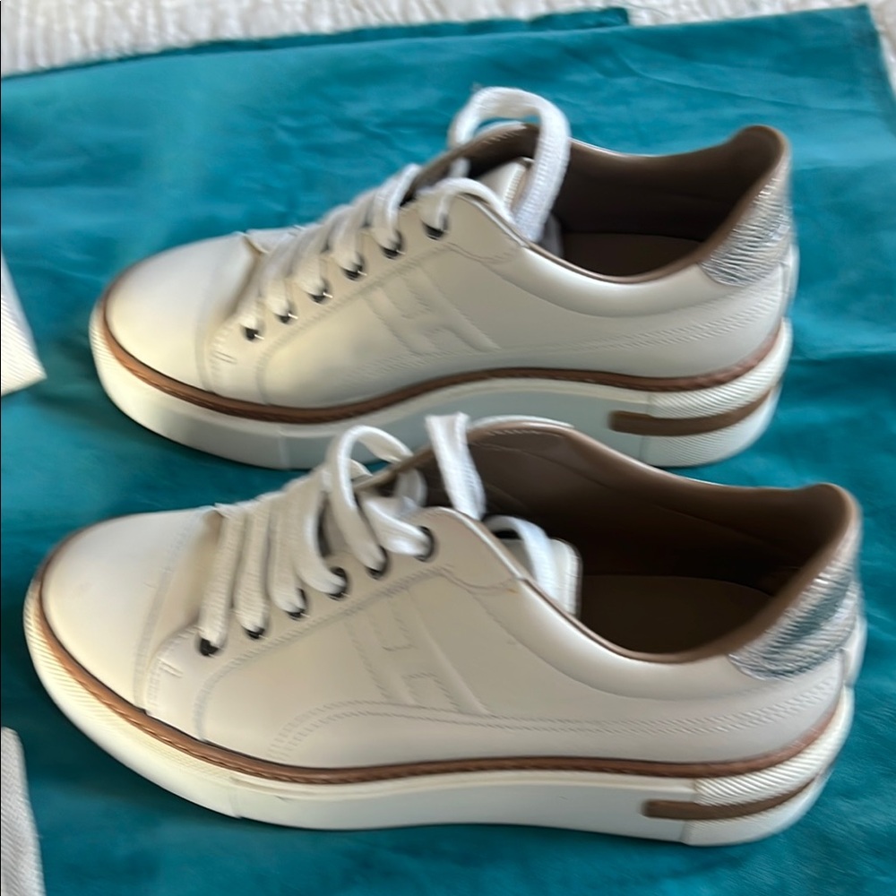 Hermes Calfskin Polo Sneakers 37.5 White - Picture 4 of 16